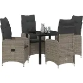 vidaXL Trädgårdsmöbelset med kudde 5 pcs Grå Poly rattan