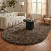 NATURL. Oval fluffig matta | Blaze taupe hos Volero | 160x230 cm | Syntet | Enfärgad | Oval | Hög lugg