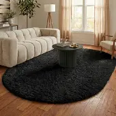 NATURL. Oval fluffig matta | Blaze svart hos Volero | 160x230 cm | Syntet | | Oval | Hög lugg