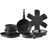 Vevor 17-delars kastrull- och stekpannset, granit nonstick-kokkärl med avtagbart handtag, platsbesparande induktionskokar, köksset för husbil med stekning, sås och sauté, lock med härdat glas, ugnssäk