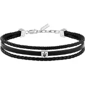 Maserati Jewels Silver Rostfritt Stål Med Svart Återvunnen Läderarmband JM525AVE32 För Män