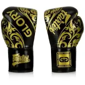 Super Merchant Fairtex äkta läder boxningshandskar BGLG2 Svart 14oz