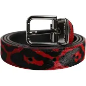 Dolce&Gabbana Svart Röd Leopard Silver Metall Spänne Bälte