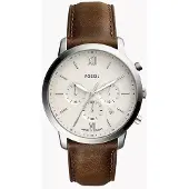 Fossil Unisex Neutral Quartz-klocka - Vit Rund Urtavla, Läderarmband, Vardagsstil FS5380