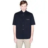 Armani Exchange för män. XM002317AF24533UB101 Boxyskjorta i marinblå (S), Casual, Bomull, Kort ärm, Marino