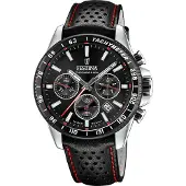 Festina Timeless Kronograf Läderarmband Svart Urtavla Kvarts F20561-4 100M Herrklocka svart