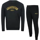 Aquascutum Old School Rundringad Svart Träningsoverall Byxor Set