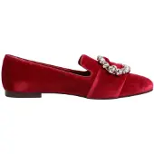 Dolce&Gabbana Röda Sammet Crystal Spänne Loafers Låga Skor