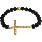 Nialaya Matt Onyxsten Guld CZ Kors 925 Silverarmband