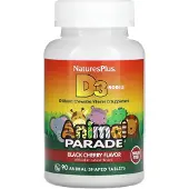 NaturesPlus , Animal Parade, Vitamin D3, Sockerfritt, Svart vinbär, 500 IU, 90 Djurformade tabletter