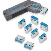 Logilink AU0045 USB-portlås Set 8 st Silver, Blå Nyckellås inkl. 1 nyckel