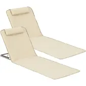En.casa [] Strandmadrass Donostia set om 2-med kudde-hopfällbar-143x48cm-pulverlackerat stål-600D Oxford-tyg-beige