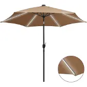 vidaXL Trädgårdsparasol med LED-lampor och mast i aluminium taupe 47363