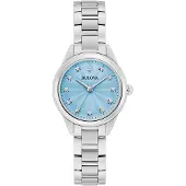 Bulova Sutton Diamantaccenter Rostfritt Stål Ljusblå Urtavla Kvarts 96P250 Damklocka ljusblå färg