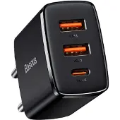 Baseus Compact snabbladdare 30W - USB-C PD, 2xUSB - Svart
