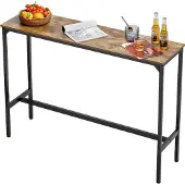 Vevor Barbord, Robust pubbord med metallram, Smalt långt köksbord, Cocktaildisk, Barbord i höjd med bar, Lätt att montera, 135x33x99 cm, För vardagsrumsfest, Rustikt brunt och svart