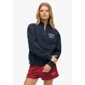 Superdry för kvinnor. W2012541A Athletic Essential-tröja med halv dragkedja, marinblå (L), Casual, Bomull, Marino
