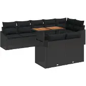 vidaXL Trädgårdsoffset med lagring 9 pcs Svart Poly rattan