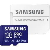 Samsung PRO Plus MB-MD128SA - Flash-minneskort (microSDXC till SD-adapter inkluderad) - 128 GB - A2 / Video Class V30 / UHS-I U3 - mikroSDXC UHS-I - blå
