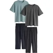 Next Pyjamas lång antracit / mörkgrå / jade / gran