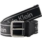 Calvin Klein Bälte 'Rounded Buckle Logo Webbing' ljusgrå / svart