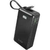 SBS Powerbank 10000 mAh 20W med inbyggd USB-C-kabel och digital display - svart