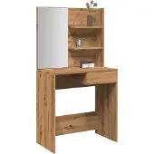 vidaXL Sminkbord med spegel artisan ek 74,5x40x141 cm