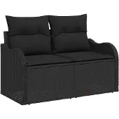 vidaXL Trädgårdsoffa med kudde Svart 121 x 62 x 69cm konstrotting