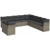 vidaXL Loungegrupp för trädgården med dynor 11 delar grå konstrotting