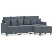 vidaXL 3-sitssoffa med fotpall mörkgrå 180 cm sammet