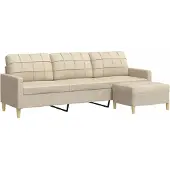 vidaXL 3-sitssoffa med fotpall gräddvit 210 cm tyg