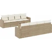 vidaXL Soffgrupp för trädgården med dynor 9 delar beige konstrotting