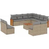 vidaXL Soffgrupp för trädgården 12 delar med dynor beige konstrotting