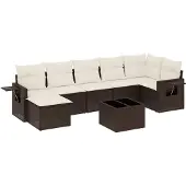 vidaXL Loungegrupp för trädgården med dynor 8 delar brun konstrotting