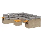 vidaXL Soffgrupp för trädgården med dynor 9 delar beige konstrotting