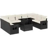 vidaXL Loungegrupp 10 delar med svarta dynor konstrotting