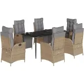 vidaXL Matgrupp för trädgården med dynor 7 delar mixbeige konstrotting