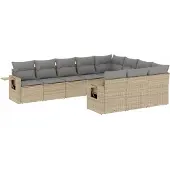 vidaXL Soffgrupp för trädgård med dynor 10 delar beige konstrotting