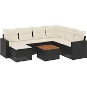 vidaXL Loungegrupp för trädgården med dynor 8 delar svart konstrotting