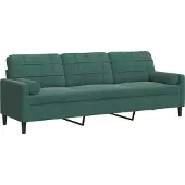 vidaXL 3-sitssoffa med prydnadskuddar mörkgrön 210 cm sammet