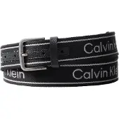 Calvin Klein Bälte 'Rounded Buckle Logo Webbing' ljusgrå / svart