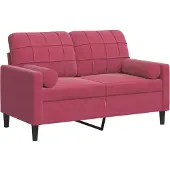 vidaXL 2-sitssoffa med prydnadskuddar vinröd 120 cm sammet