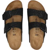 Birkenstock - Sandaler och flip-flops dam - Arizona SYN Narrow Leo Black för Unisex - Storlek 38 - Svart