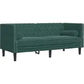 vidaXL Soffgrupp chesterfield 3 delar bolsterkuddar mörkgrön sammet