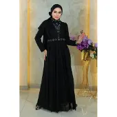 Turkishsouq Sten Detailed, Draperad Chest, Glittrande Aftonklänning, Svart