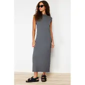 Turkishsouq Grå Unifarben Maxi Ärmlös Casual Klänningar Regular Fit Damklänningar