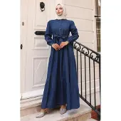 Turkishsouq Knäppt Layered Denim Klänning Mörkblå