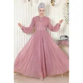 Turkishsouq Pärl Detailed Draperad Glitter Aftonklänning Dammig rosa