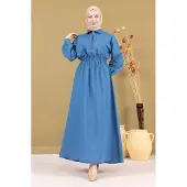 Turkishsouq Med blixtlås Elastisk midja Denim Klänning Ljusblå