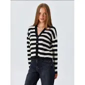MixRay Randig V-ringad knapplång cardigan